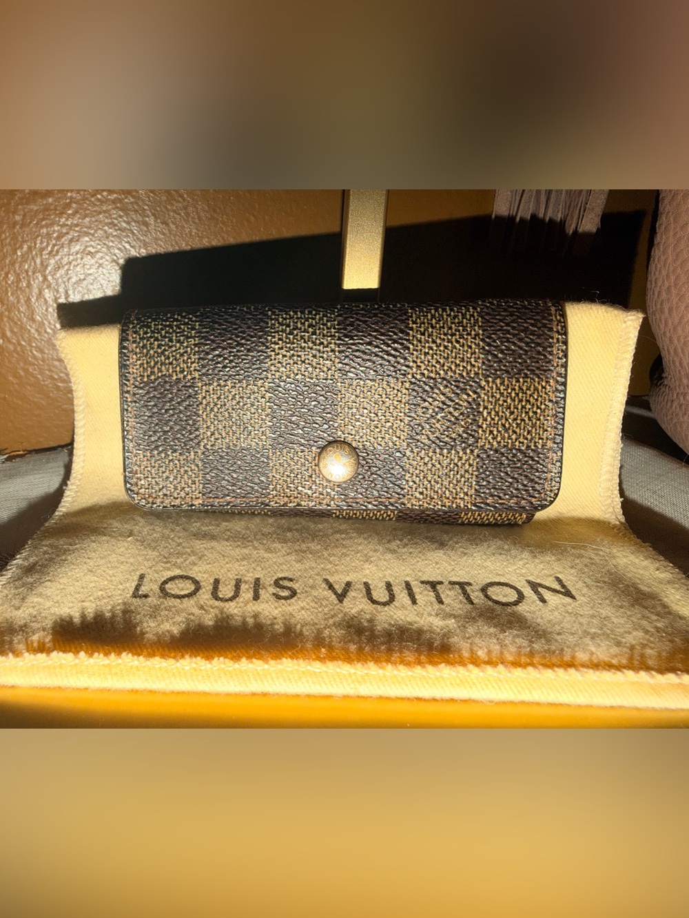 Louis Vuitton Damier Ebene Check Card Holder in Brown